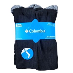 6 Pair NWT Men's Columbia Black Athletic Crew Socks